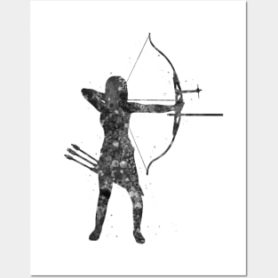 Archery girl black and white Posters and Art